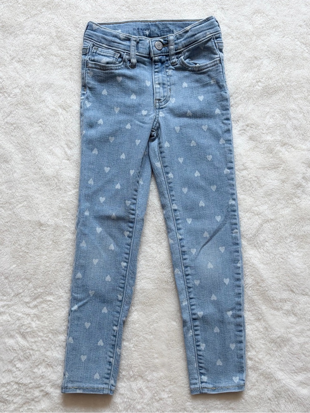 Old Navy Girls Size 7 Heart Print Jeans - Light Wash High Rise Rockstar Jeggings